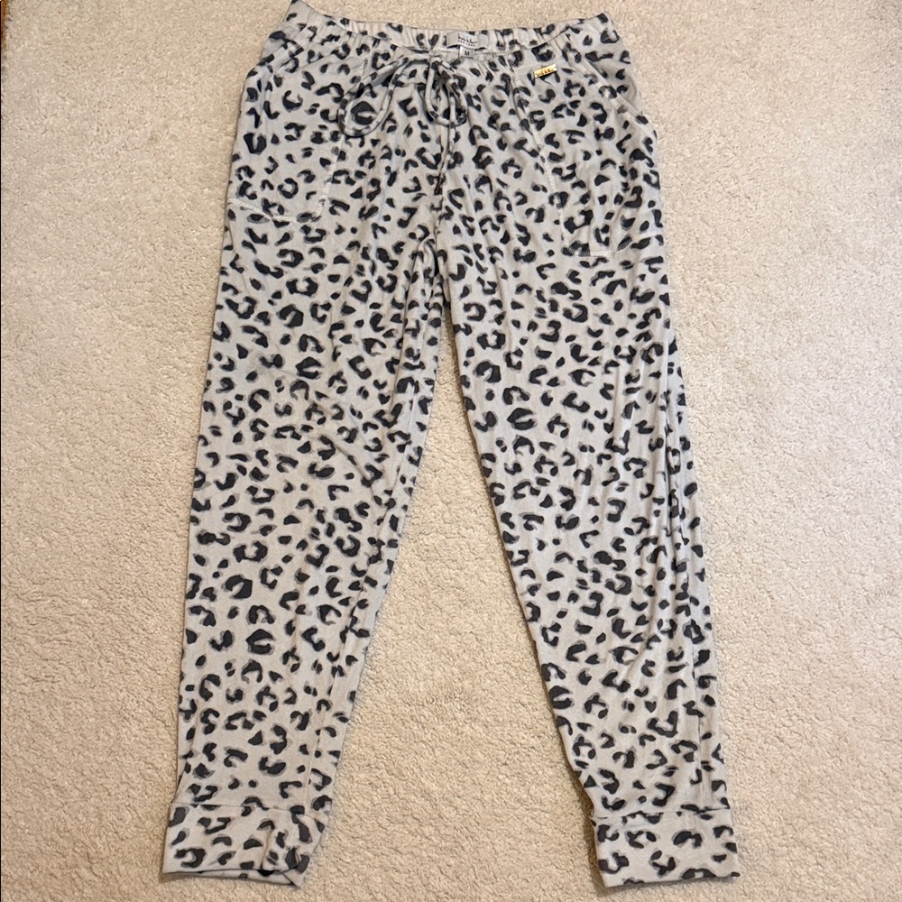 Nicole Miller Leopard Print Joggers - Gray and Black